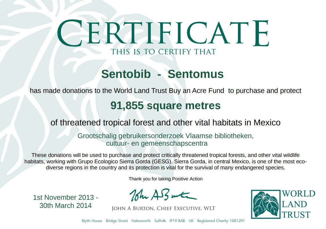 Certificate 3, World Land Trust, Sento